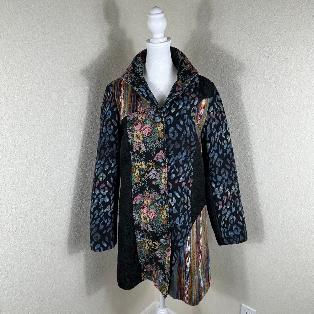 Moka Sport Tapestry Jacket Womens Small Multicolor Patchwork Floral Eclectic Art